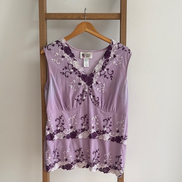 MAGGIE SWEET VINTAGE l Purple Lace Floral Embroidered Top Y2K LARGE - Picture 1 of 6